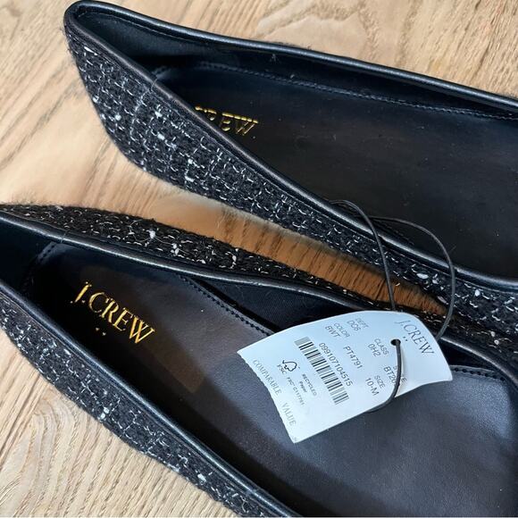 NWT J. Crew Black Cap Toe Tweed Flats Women’s Size 10 Classic Round Toe Slip On - Picture 8 of 8